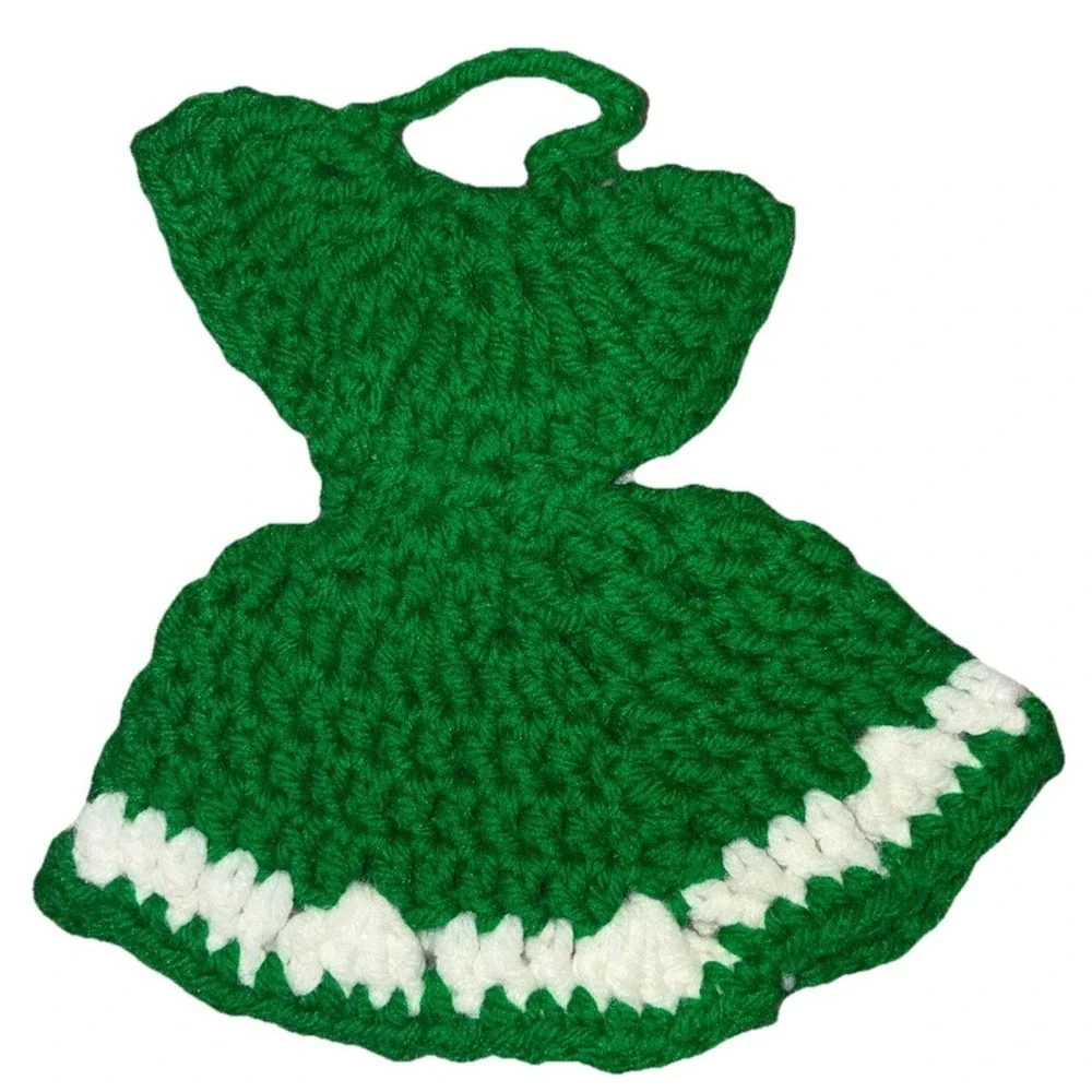 Potholder‎ Crocheted Dress Handmade Crochet Hot Pad Trivet Wall Decor Green NEW